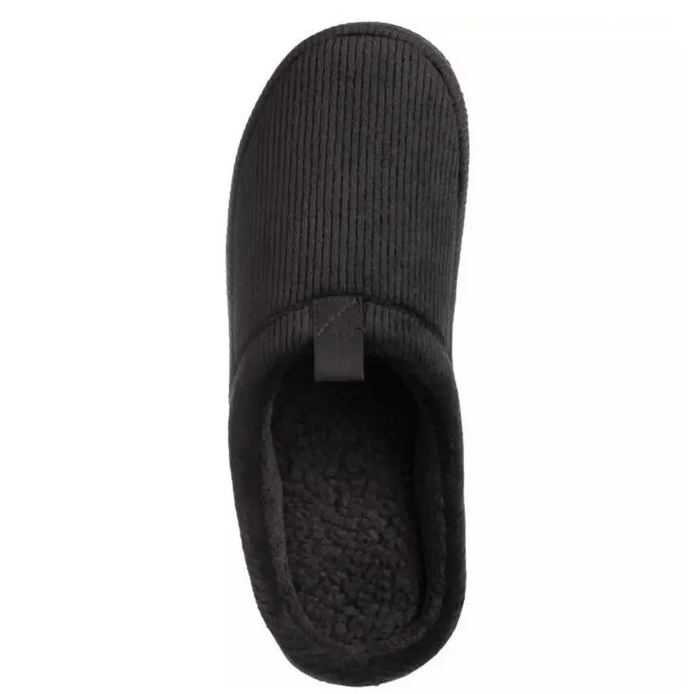 Isotoner Mens Wallace Corduroy Comfort Slides Slippers‎ Men's Size 8-9 Black